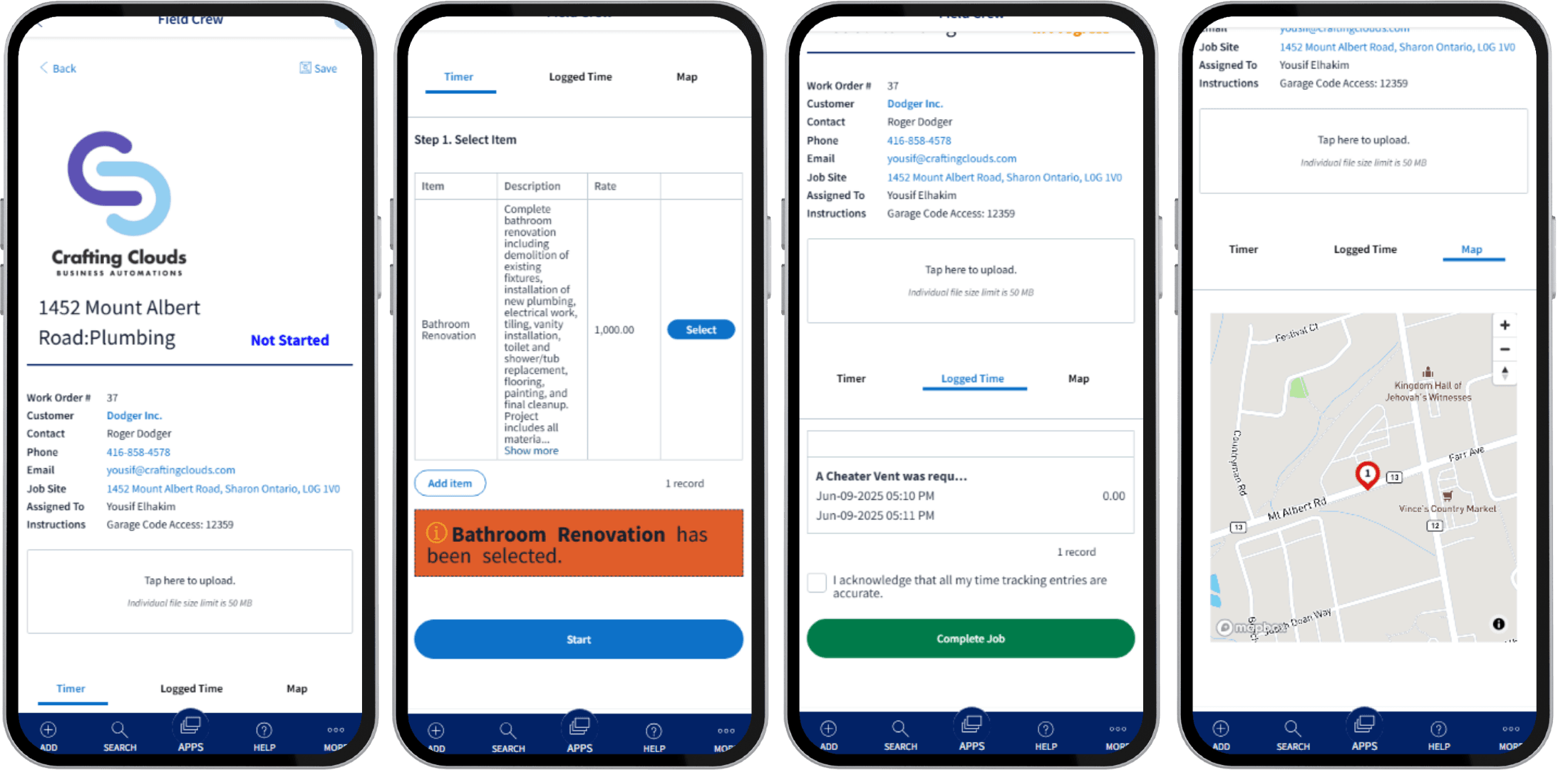 Crafting Clouds Field Service Time Tracking App for Method CRM